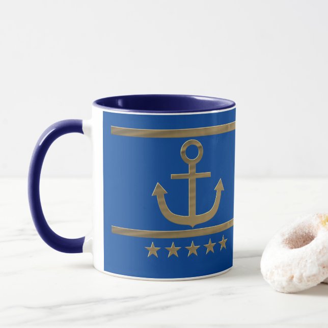 Taza Ancla dorada, símbolos del amor. (Con donut)