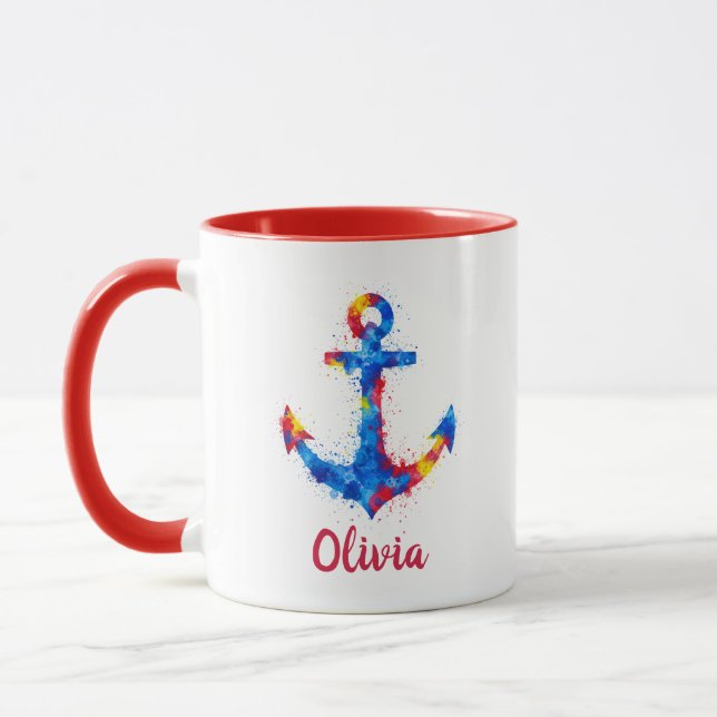 Taza Ancla Náutica de Acuarela Vibrante Salpicadura (Izquierda)