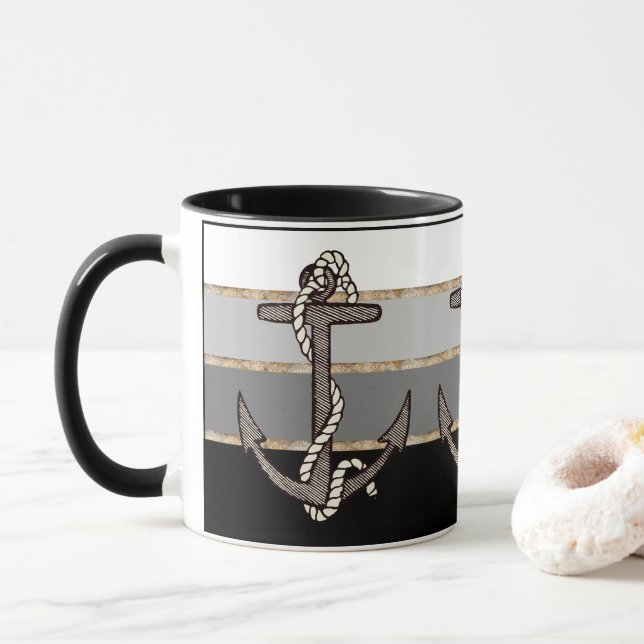 Taza Ancla náutica y pendiente (gradiente negro) (Con donut)