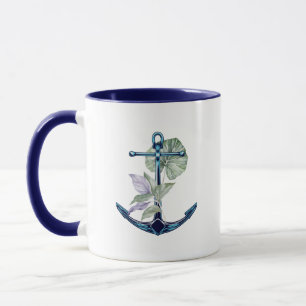 Taza Ancla y Plantas Tropicales Vida Marina Tropical