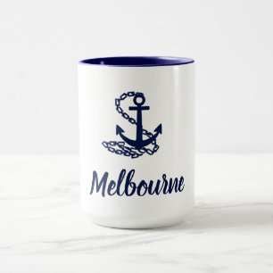Taza Anclaje Melbourne: Azul Y Blanco De Estilo Marítim