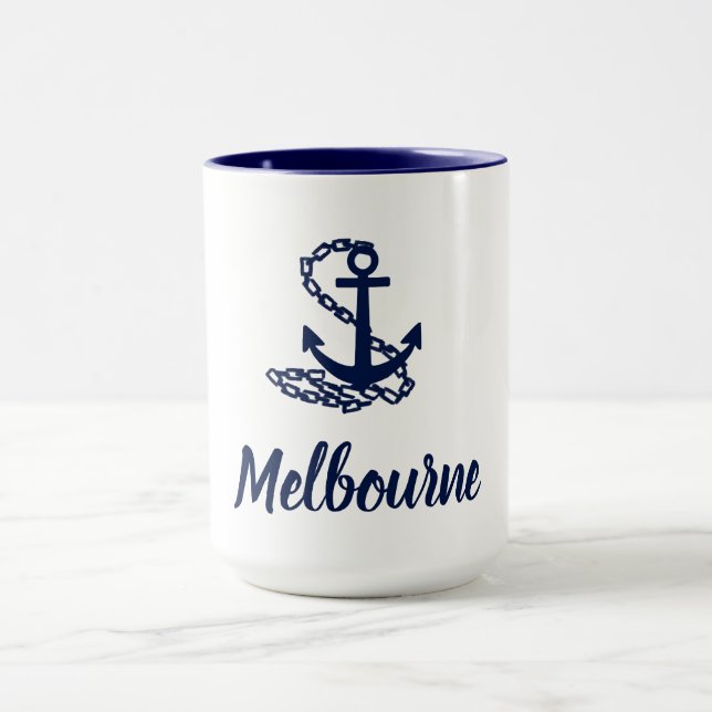Taza Anclaje Melbourne: Azul Y Blanco De Estilo Marítim (Centro)