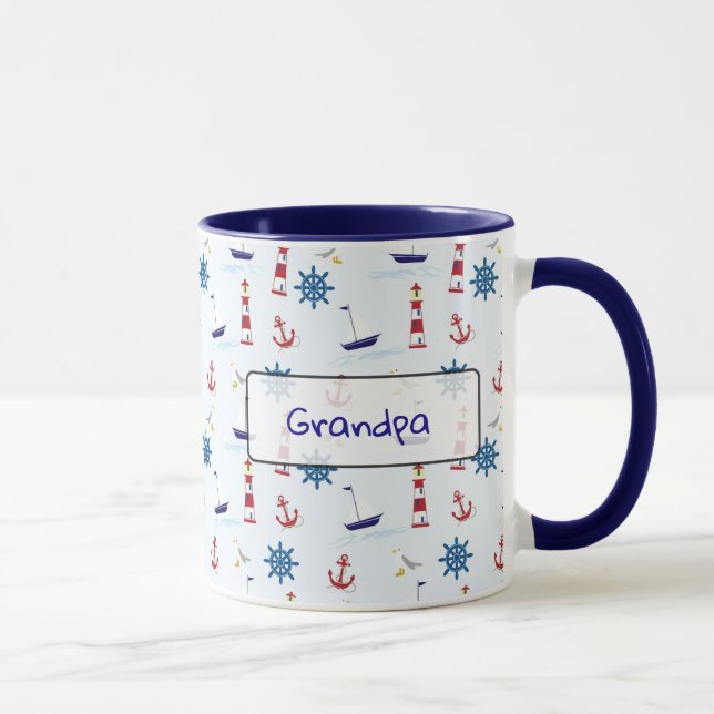 Taza Anclas y faros oceánicos náuticos personalizados (Derecha)