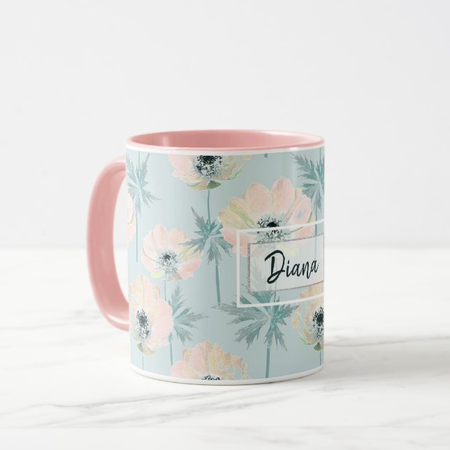 Taza Anémonas rosas delgadas. (Anverso izquierdo)