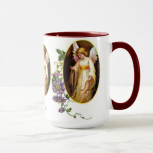 Taza Ángel con las flores de la arpa y del Clematis