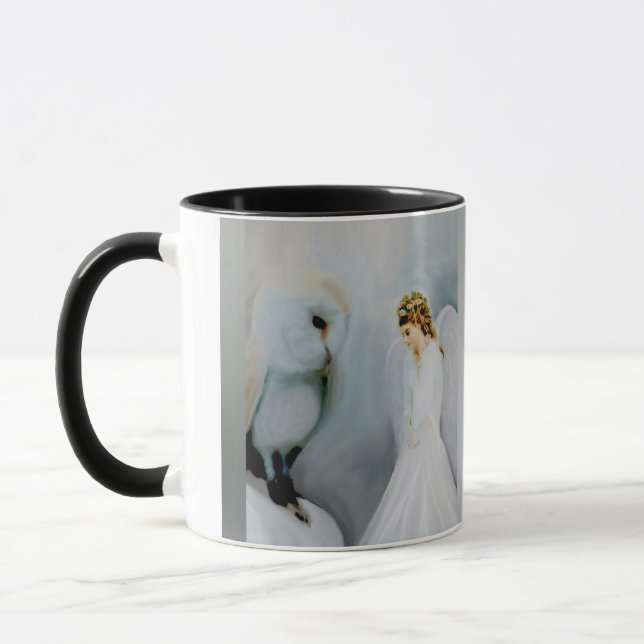 Taza Ángel de guarda del cuidado y búho blanco (Izquierda)