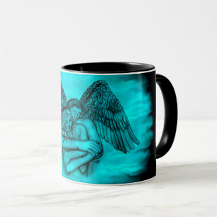 Taza Ángel Eros en el amor, diseño negro y verde