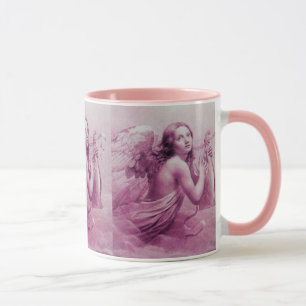 Taza ANGEL JUGANDO LYRA SOBRE LAS NUBES DE color rosa