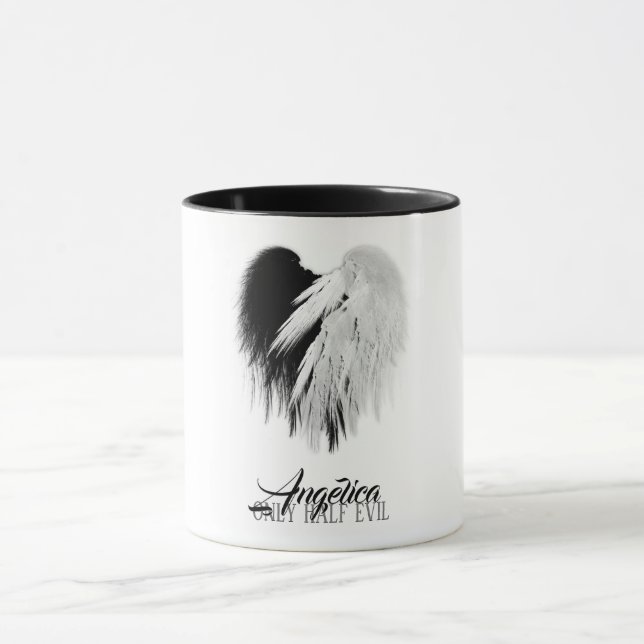 Taza ANGEL WINGS CORAZÓN Negro + Blanco sólo mitad Mal  (Centro)