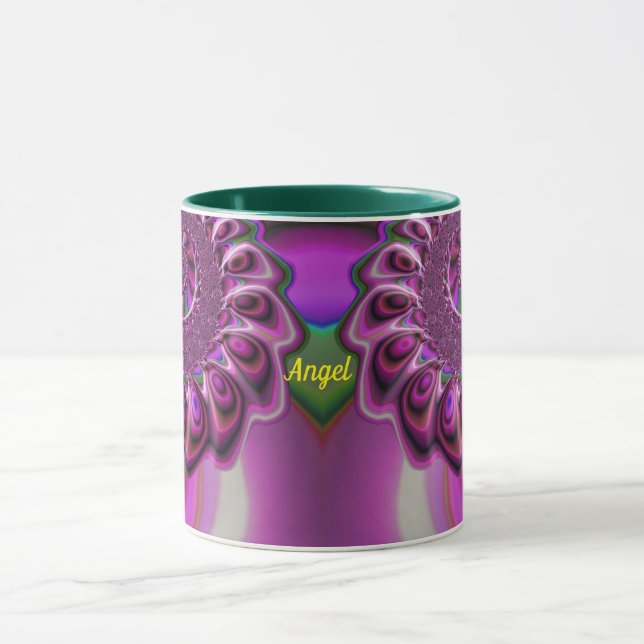 Taza ANGEL ~ Zany 3D Fractal ~ Púrpura verde (Centro)