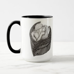 Taza Angels Kissing , diseño en blanco y negro