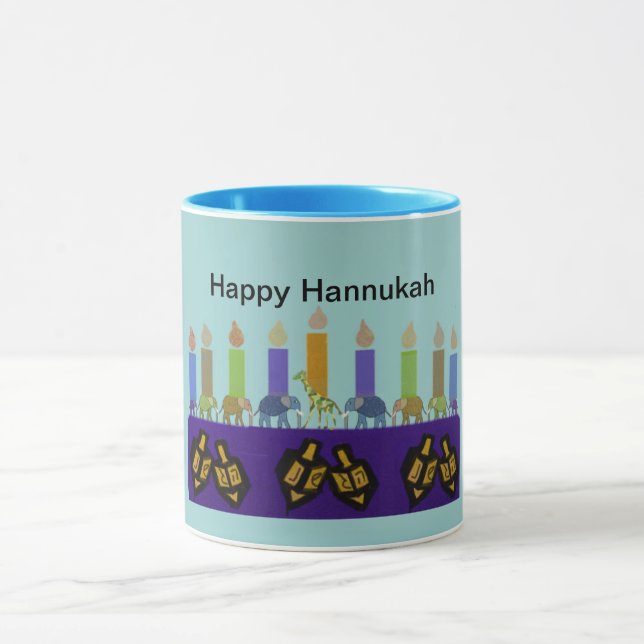 Taza animal de Dreidel Hannukah Menorah (Centro)
