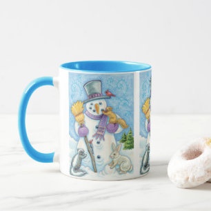 Taza Animales Adorables Construyendo un Muñeco de Nieve