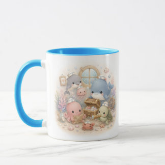 Taza Animales adorables del océano kawaii bajo el mar D