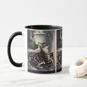 Taza Animales Antiguos, Gato Atigrado y Mariposa Adorab