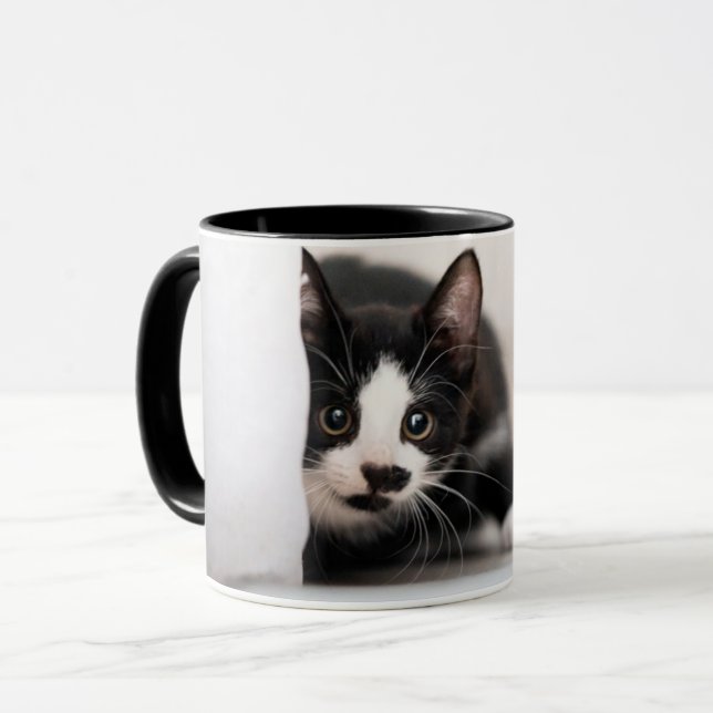 Taza Animales de bebé más afectados | Gatito blanco y n (Anverso izquierdo)