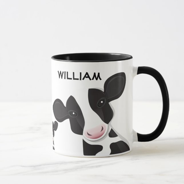Taza Animales de granja rosa blanco negro ilustrados (Derecha)