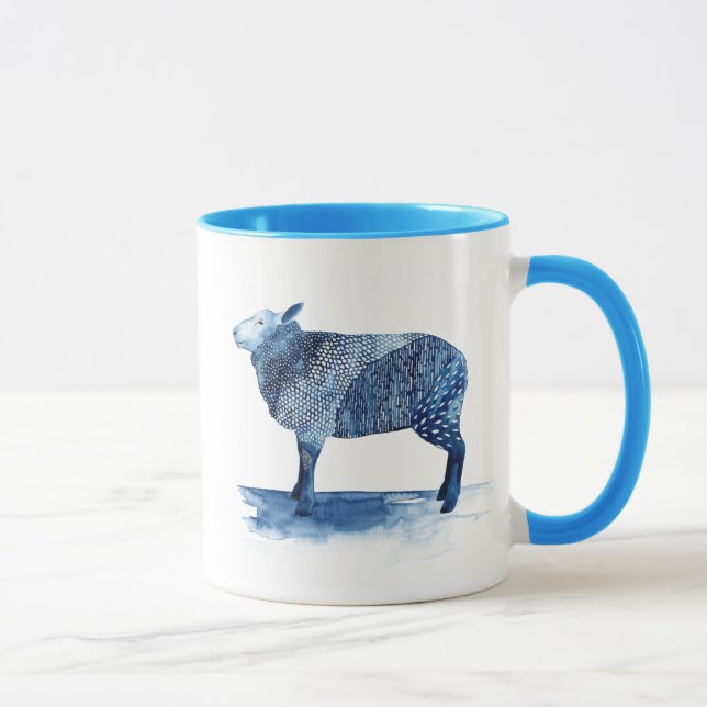 Taza Animales de la Granja Azul de Cobalto - Oveja (Derecha)