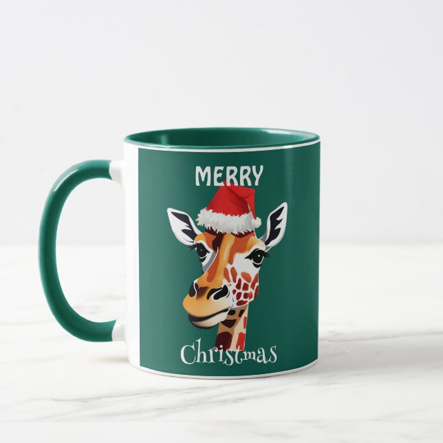 Taza Animales divertidos de Safari Giraffe Santa Xmas f (Izquierda)