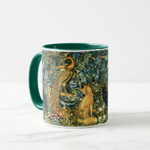 Taza ANIMALES FORESTALES, RAVEN, FOX, PEACOCK Blue Gree