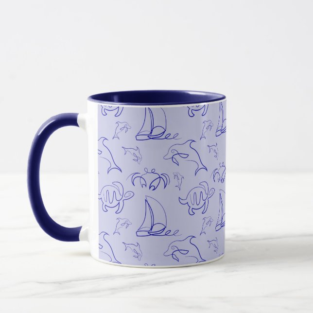 Taza Animales marinos y patrón de dibujo de una línea  (Izquierda)
