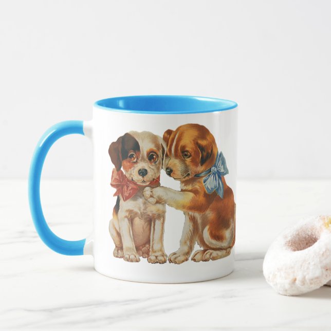 Taza Animales Mascotas de época, cachorros de amor con  (Con donut)
