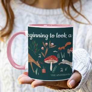 Taza Animales Navideños del Bosque Verde Adorables