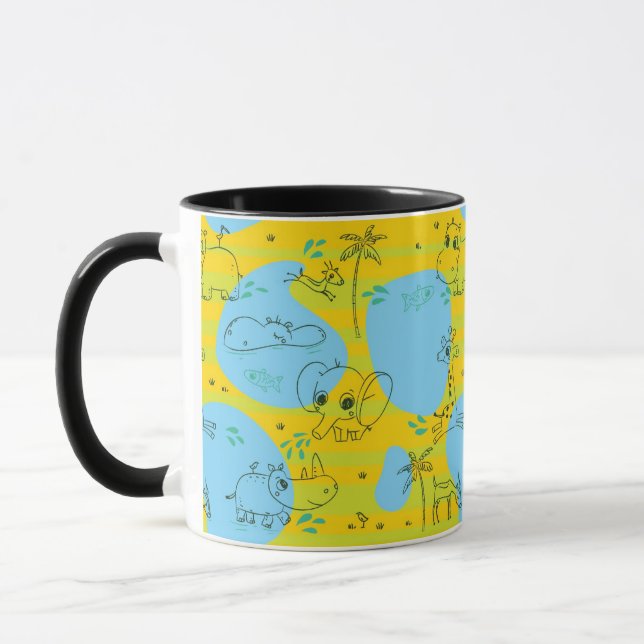 Taza Animales que juegan el fondo del modelo del bebé (Izquierda)