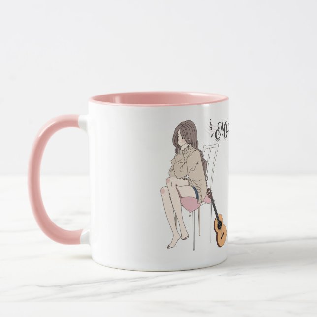 Taza Anime Chica Sitting with gwt & Music Notes - Aesth (Izquierda)