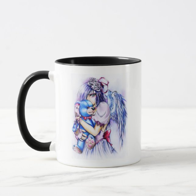 Taza Anime Gótica Chica Angel Rosa Con Teddy (Izquierda)