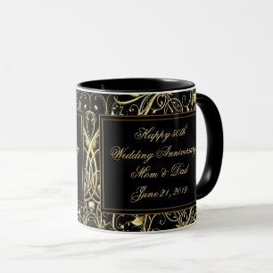 Taza Aniversario de boda negro del Flourish 50.o del