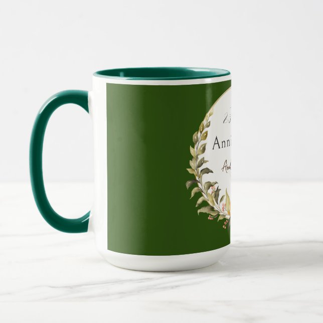 Taza Aniversario del Boda de la flor verde elegante (Izquierda)
