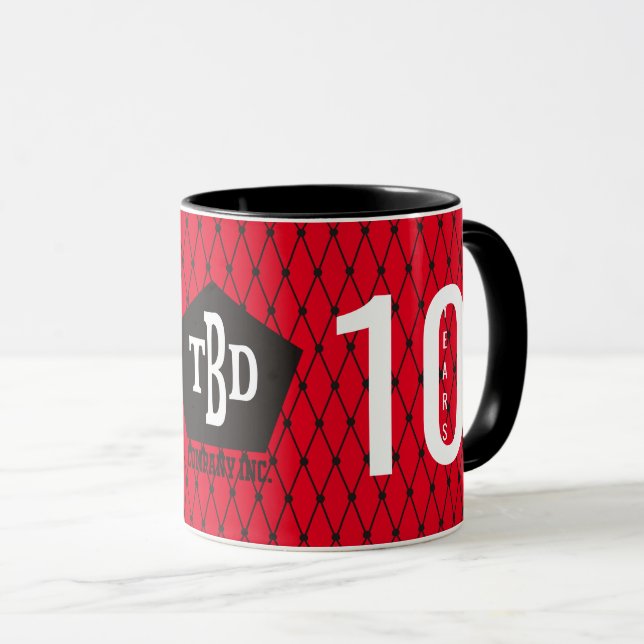 Taza Aniversario del jalón del empleado 10 años de (Anverso derecho)