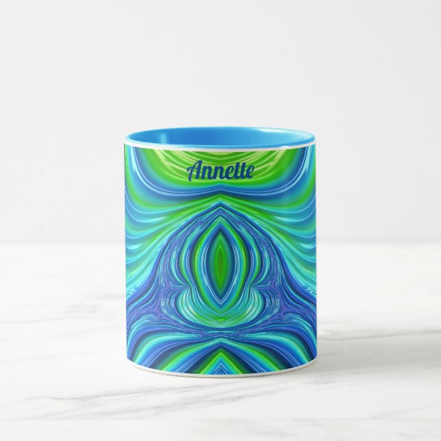 Taza ANNETTE ~ Zany 3D Fractal ~ Blue Green (Centro)