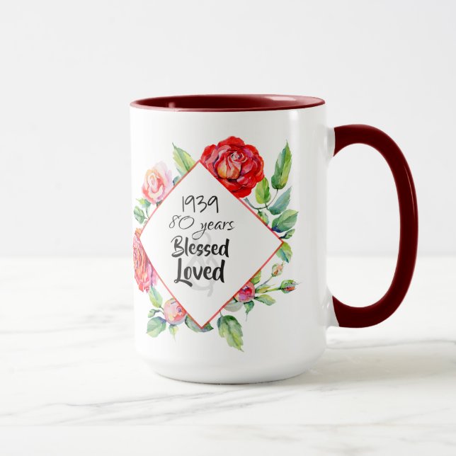 Taza AÑO ADD: regalo de cumpleaños para mujeres Rosas (Derecha)