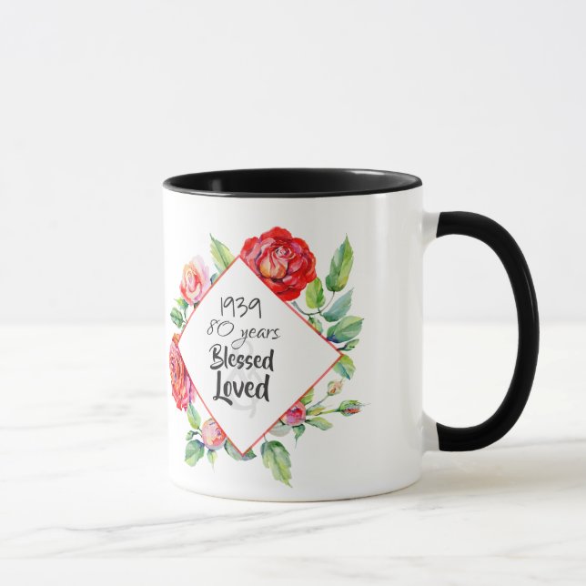 Taza AÑO ADD: regalo de cumpleaños para mujeres Rosas (Derecha)