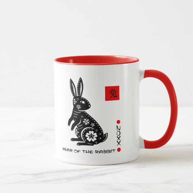 Taza Año Chino del Conejo | Año y nombre del Personaliz (Derecha)
