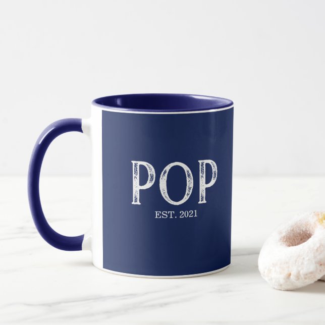 Taza Año de Establecimiento de Azul Marino Pop (Con donut)