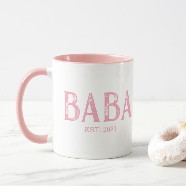 Taza Año de establecimiento de Baba rosa (Con donut)