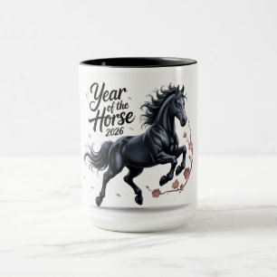 Taza Año del caballo 2026 con florecimiento de cerezos