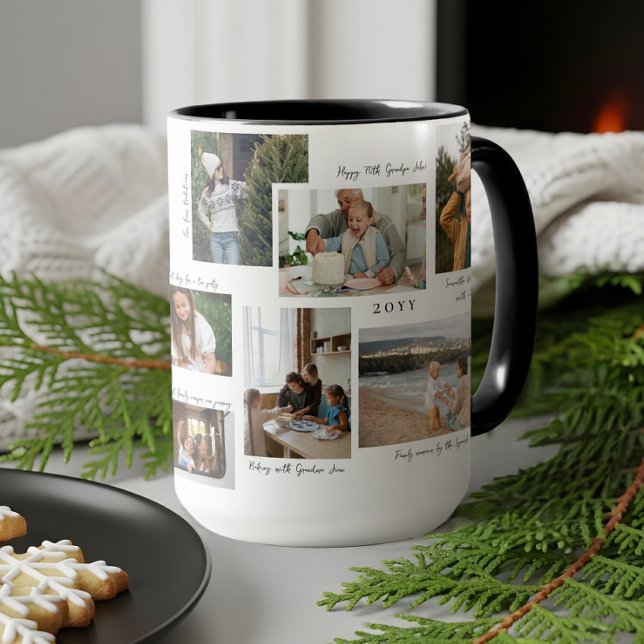 Taza Año en momentos 11 Collage de fotos familiar y sub (Year in Moments 11 Family Photo Collage & Captions Mug)