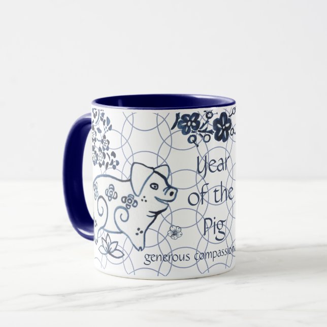 Taza Año Nuevo Chino Artístico Zodiaco Azul Cerdo (Anverso izquierdo)
