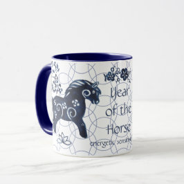 Taza Año Nuevo Chino Artístico Zodiaco Azul de Caballo