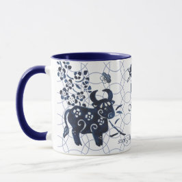 Taza Año Nuevo Chino de Azul Ox Zodiaco Artístico Moder