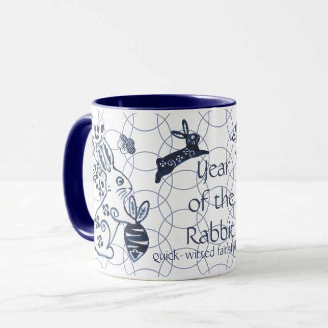 Taza Año Nuevo Chino de Conejo Zodiaco Azul Artístico (Anverso izquierdo)