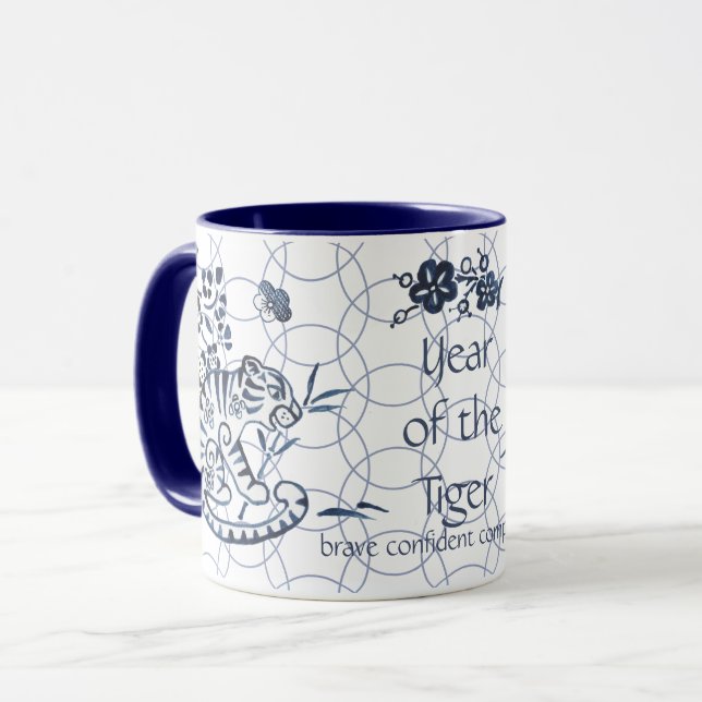 Taza Año Nuevo Chino del Azul Artístico Zodiaco Tigre (Anverso izquierdo)
