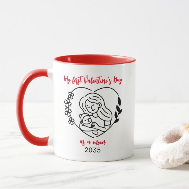 Taza Año personalizado Primer El día de San Valentín Co (Con donut)