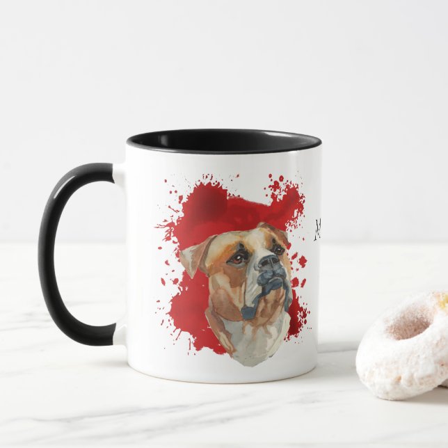 Taza Antecedentes del resumen rojo del Bulldog american (Con donut)