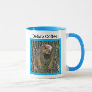 Taza Antes del café, después del café, ardilla divertid