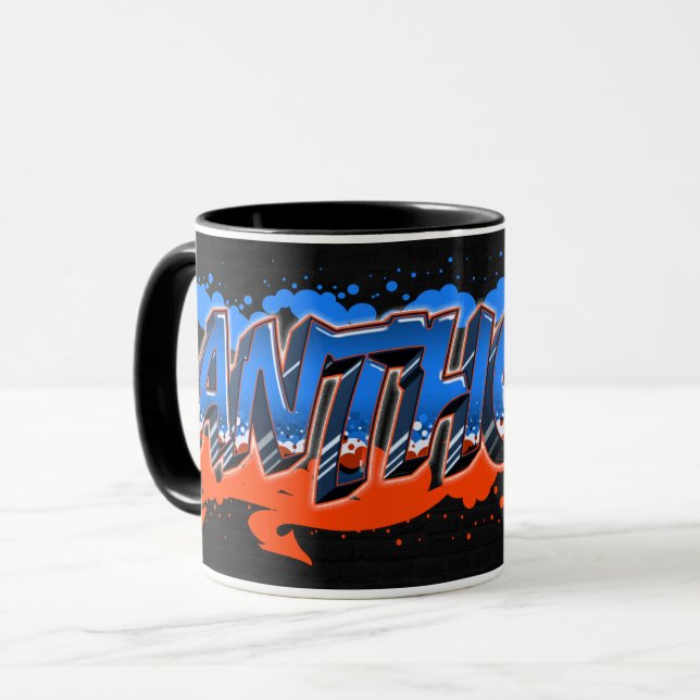 Taza Anthony Vorname Name Graffiti blue orange Tasse (Anverso izquierdo)